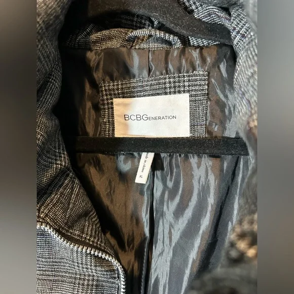 BCBGeneration Plaid Puffer Coat in Black/Grey - Picture 12 of 14